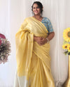 Gorgeous Pure Tissue Linen Handdyed Saree Yellow