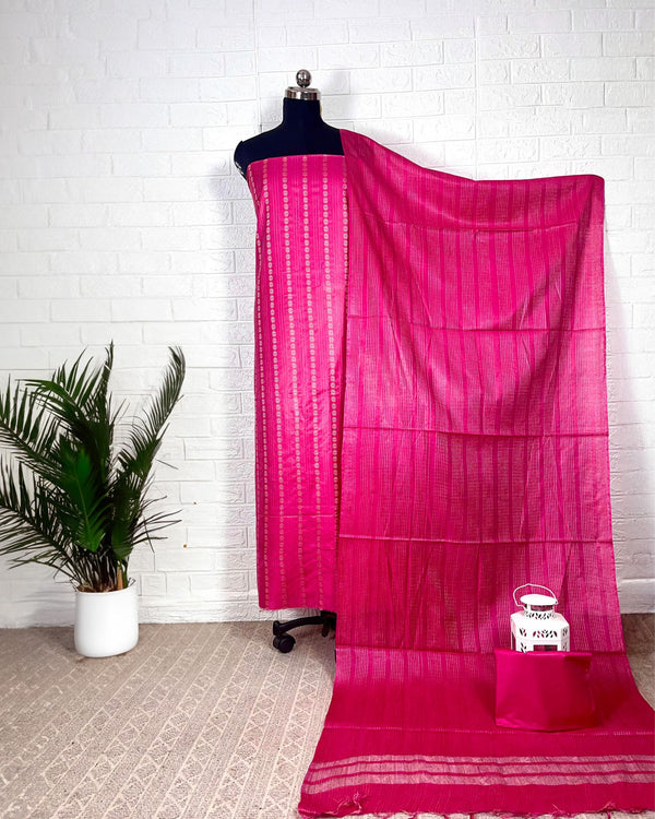 Katan Silk Rosy Handcrafted Pink Suit (T+B+D)