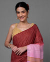 Silkmark Eri Silk Tussar Striped Maroon & Pink Saree