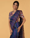 Thoughtful Pure Linen Kantha Work Saree Resolution Blue