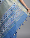 Lively Pure Linen Hand Cutwork Design Blue Saree