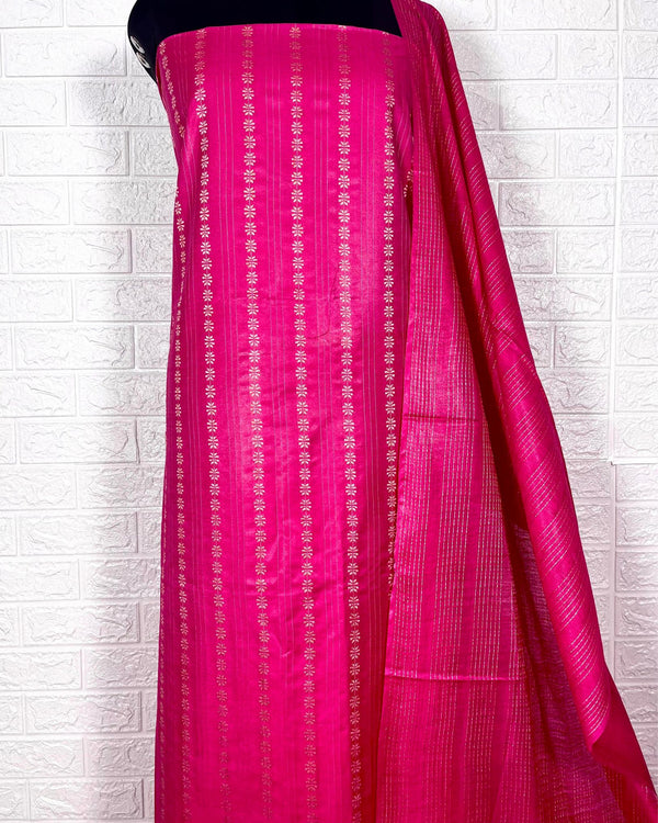 Katan Silk Rosy Handcrafted Pink Suit (T+B+D)