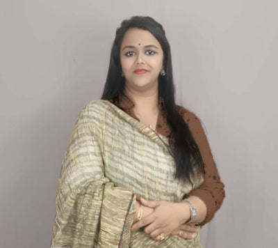 Pure Ghicha Tussar Silk Green Saree with Running Blouse SilkMark Certified-Indiehaat