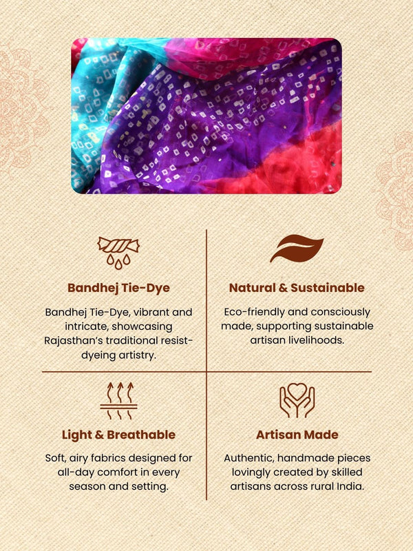 Dye & Drape Kota Cotton Bandhej Maroon Saree