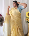 Gorgeous Pure Tissue Linen Handdyed Saree Yellow