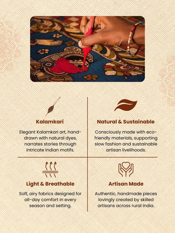 Idyllic Flower Kalamkari Handpainted Standing Round Leather Lamp -17 Inch