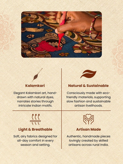 Melodic Flower Kalamkari Handpainted Standing Round Leather Lamp -9 Inch