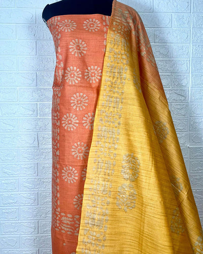 Sunny Khadi Cotton Wax Batik Hand Dyed Orange Suit