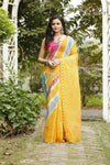 Mustard Cotton Kota Doria Yellow Saree Handcrafted