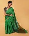 Lively Silk Linen Handdyed Green Contrast Pallu Saree