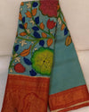 Syaahi Mangalagiri Pattu Kalamkari Light Blue Saree