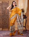 Silkmark Tussar Poetic Blockprint Yellow & Gray Saree