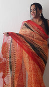 Rustic Kota Doria Saree Red & Brown Blockprinted