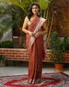 Handwoven Pure Linen Brown Saree with running blouse-Indiehaat