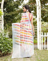 Ivory Cotton Kota Doria White Saree Handcrafted