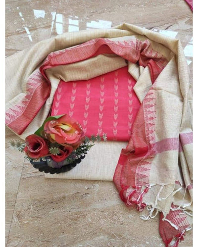 Blushing Khadi Cotton Handcrafted Pink Suit (T+B+D)