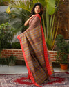 Pure Cotton Handloom Saree Plain Body Martini Brown Color with running blouse-Indiehaat