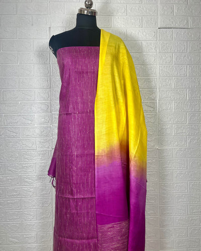 Indiehaat | Katan Silk Purple Suit Piece Top+Bottom+Dupatta