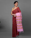 Silkmark Eri Silk Tussar Striped Maroon & Pink Saree