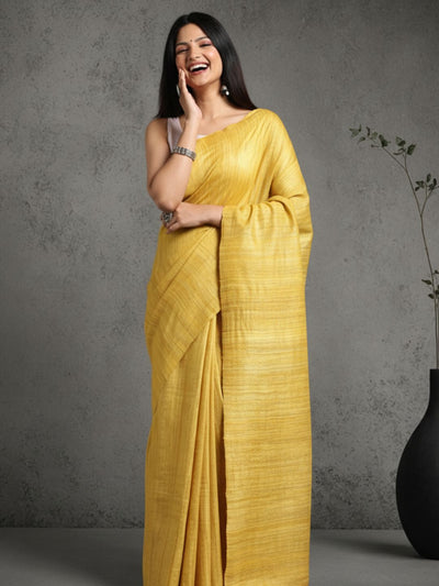 Silkmark Ghicha Tussar Captivating Mustard Saree
