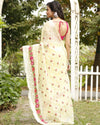 Artisanal Kota Doria Cotton Floral Embroidery Saree Yellow