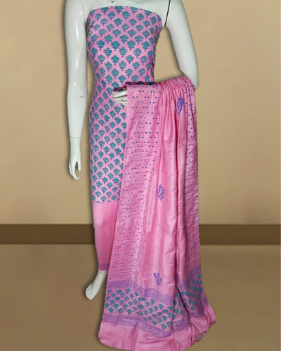 Katan Silk Brilliant Blockprint Pink Suit