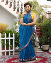 Pure Linen Saree Sequence Design Bahama Blue