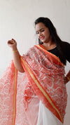 Vibrant Kota Doria Saree Orange & White Blockprinted