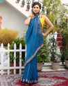 Pure Linen Saree Sequence Design Bahama Blue