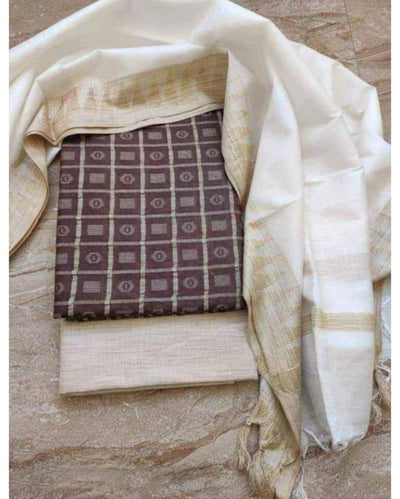 Alluring Khadi Cotton Handcrafted Violet Suit (T+B+D)