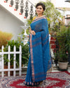 Pure Linen Saree Sequence Design Bahama Blue