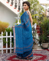 Pure Linen Saree Sequence Design Bahama Blue