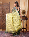 Contemporary Ikkat Slub Linen Handloom Black Saree