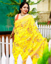 Captivating Silk Linen Embroidered Mustard Saree