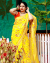 Captivating Silk Linen Embroidered Mustard Saree