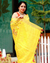 Captivating Silk Linen Embroidered Mustard Saree