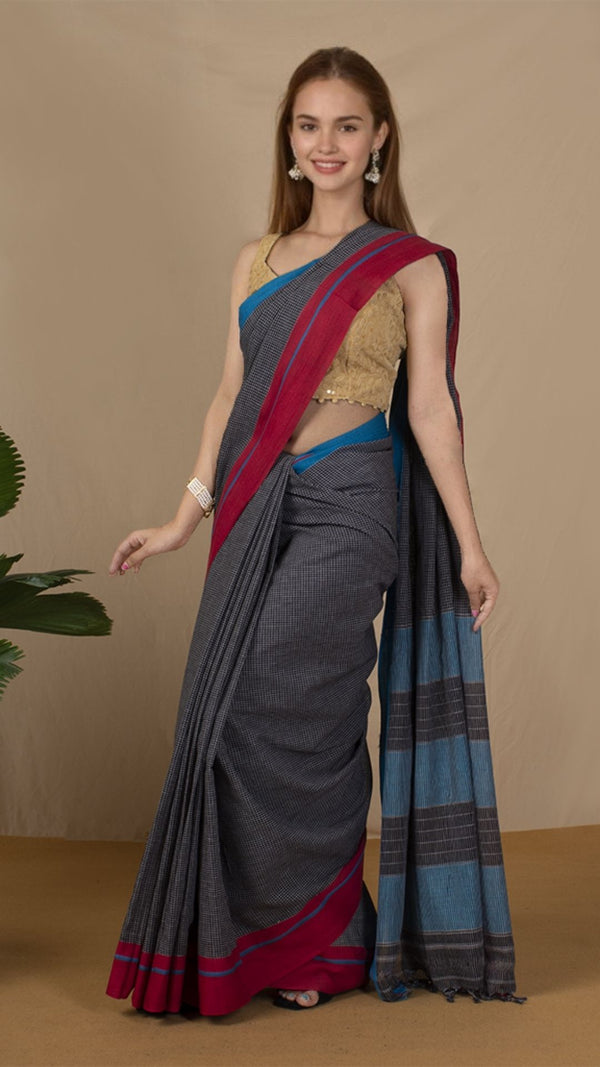 Handloom Mark Patteda Anchu Classy Black Cotton Saree