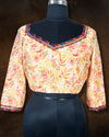 Crepe Silk Stitched Blouse Peach Color Floral Print - IndieHaat