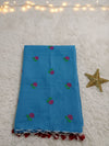 Indiehaat | Pure Cotton Half Embroidery Saree Blue