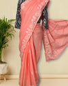 Apricot Chikankari Kota Doria Saree Peach Handcrafted