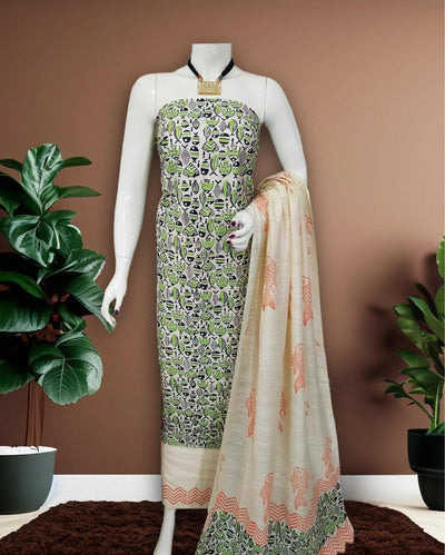Green Katan Silk Suit â€“ Handcrafted with Dupatta & Bottom
