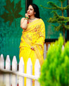 Captivating Silk Linen Embroidered Mustard Saree