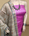 Silkmark Tussar Beige Madhubani Modern Dupatta & Violet Top