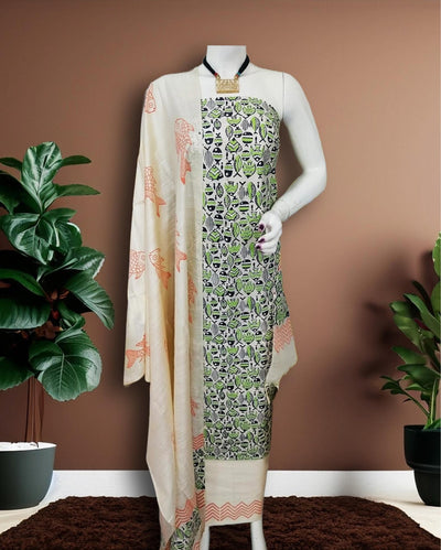 Green Katan Silk Suit â€“ Handcrafted with Dupatta & Bottom