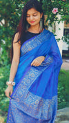 Unique Banarasi Silk Linen Blue Handloom Saree