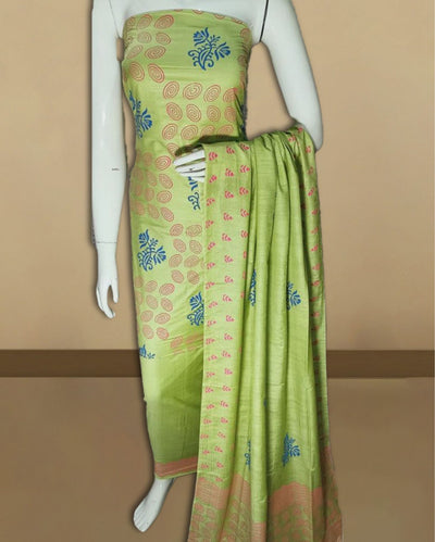 Katan Silk Hypnotic Blockprint Green Suit