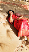 Fiery Khadi Linen Saree Red