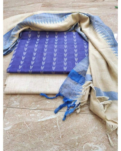 Artistic Khadi Cotton Handcrafted Blue Suit (T+B+D)