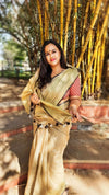 Gleaming Khadi Linen Saree Gold