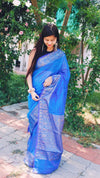 Unique Banarasi Silk Linen Blue Handloom Saree